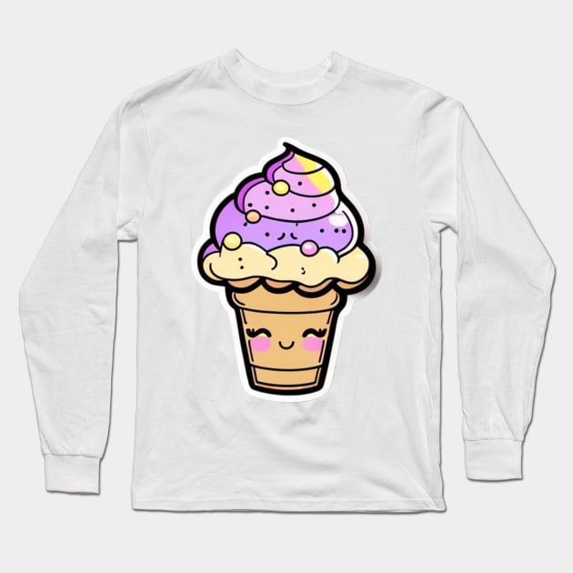 Kawaii Funny Cute Ice Cream Long Sleeve T-Shirt by DarkAgeArt